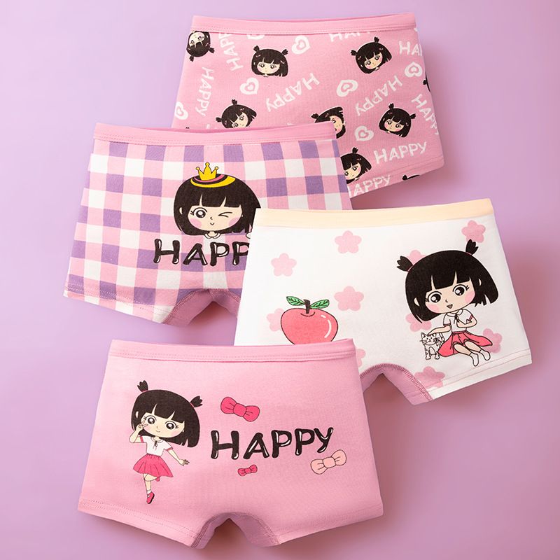 4pcs Children Little Girl Underwear A-class All Cotton Cute Cartoon Kids Trouser Shorts Printed Kids Antibacterial Soft Panties