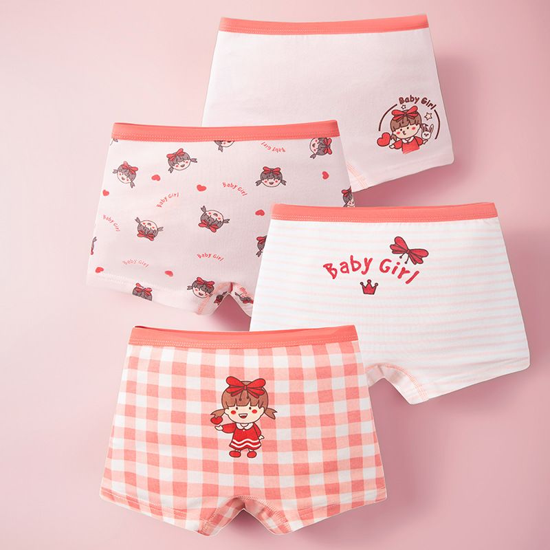 4pcs Children Little Girl Underwear A-class All Cotton Cute Cartoon Kids Trouser Shorts Printed Kids Antibacterial Soft Panties
