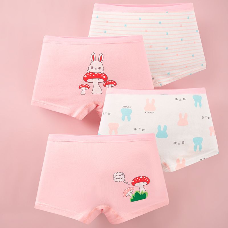 4pcs Children Little Girl Underwear A-class All Cotton Cute Cartoon Kids Trouser Shorts Printed Kids Antibacterial Soft Panties