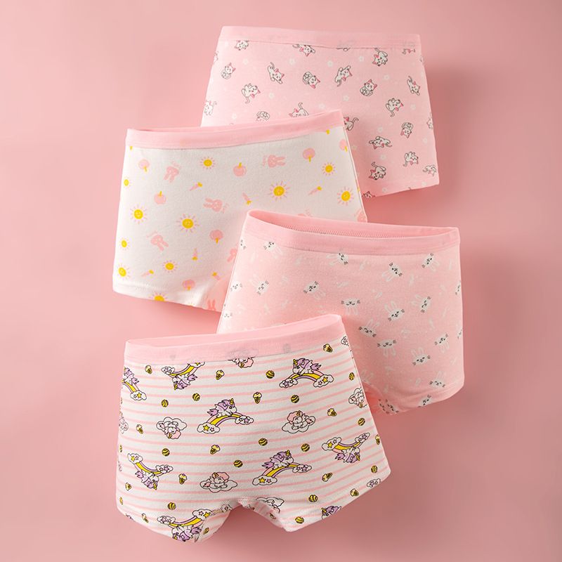 4pcs Children Little Girl Underwear A-class All Cotton Cute Cartoon Kids Trouser Shorts Printed Kids Antibacterial Soft Panties