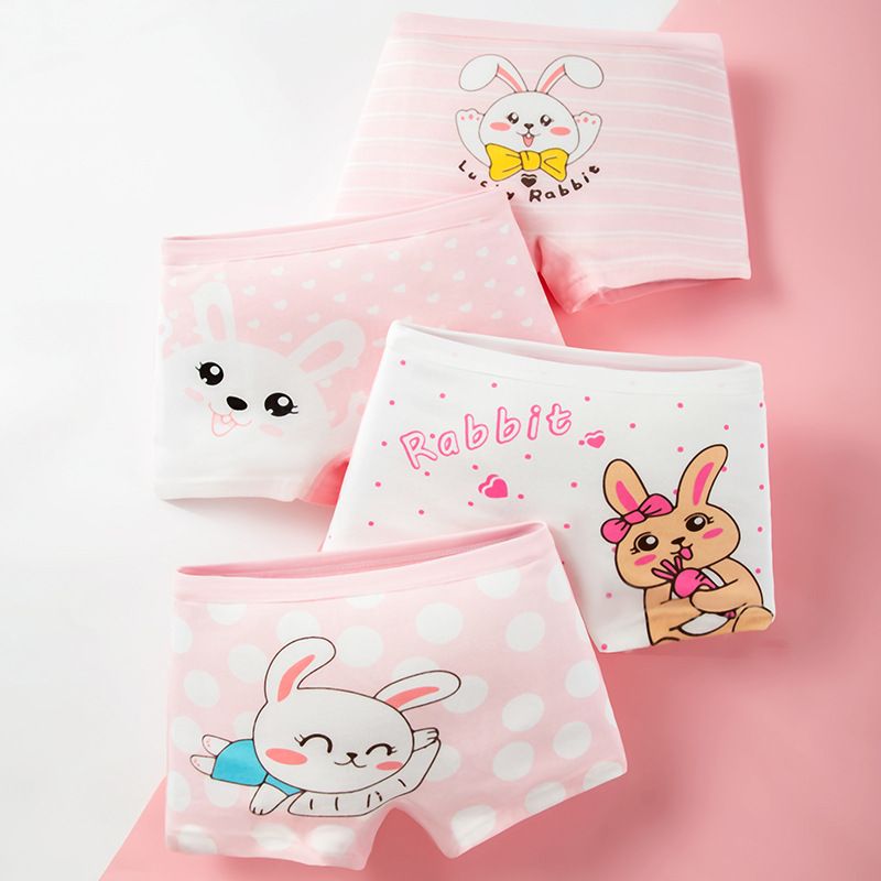 4pcs Children Little Girl Underwear A-class All Cotton Cute Cartoon Kids Trouser Shorts Printed Kids Antibacterial Soft Panties