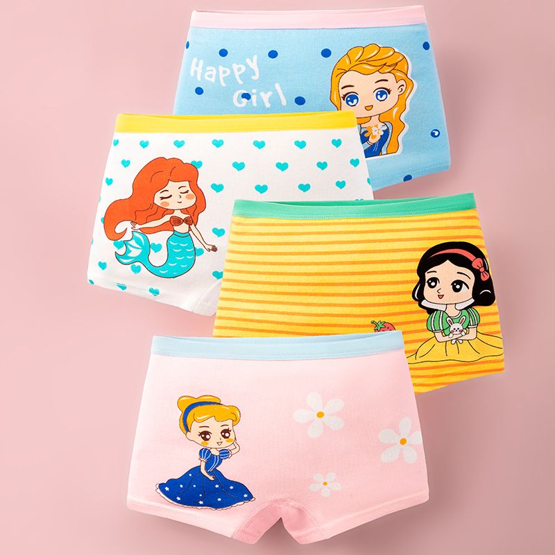 4pcs Children Little Girl Underwear A-class All Cotton Cute Cartoon Kids Trouser Shorts Printed Kids Antibacterial Soft Panties
