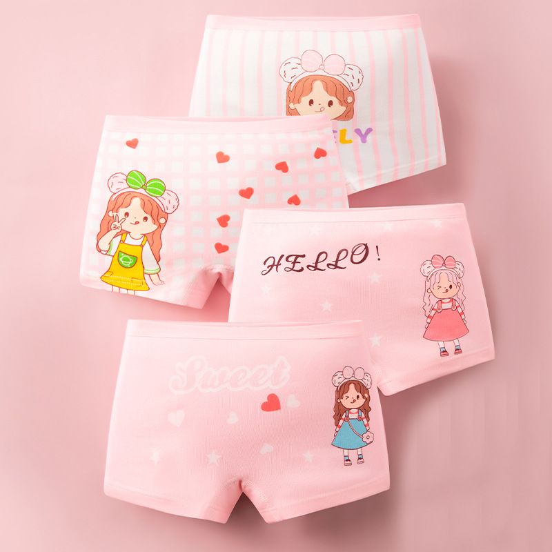 4pcs Children Little Girl Underwear A-class All Cotton Cute Cartoon Kids Trouser Shorts Printed Kids Antibacterial Soft Panties