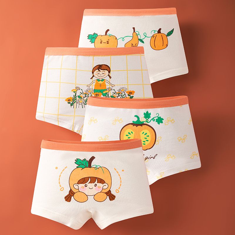 4pcs Children Little Girl Underwear A-class All Cotton Cute Cartoon Kids Trouser Shorts Printed Kids Antibacterial Soft Panties