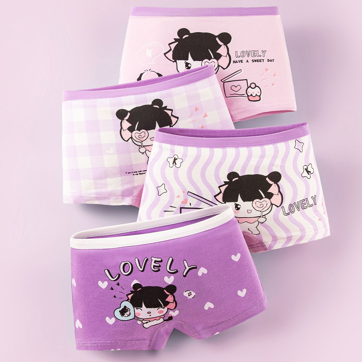 4pcs Children Little Girl Underwear A-class All Cotton Cute Cartoon Kids Trouser Shorts Printed Kids Antibacterial Soft Panties