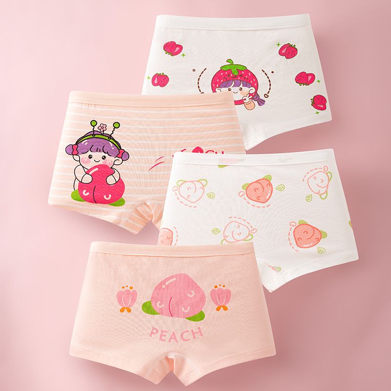 4pcs Children Little Girl Underwear A-class All Cotton Cute Cartoon Kids Trouser Shorts Printed Kids Antibacterial Soft Panties
