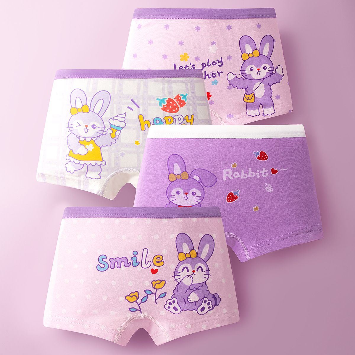 4pcs Children Little Girl Underwear A-class All Cotton Cute Cartoon Kids Trouser Shorts Printed Kids Antibacterial Soft Panties