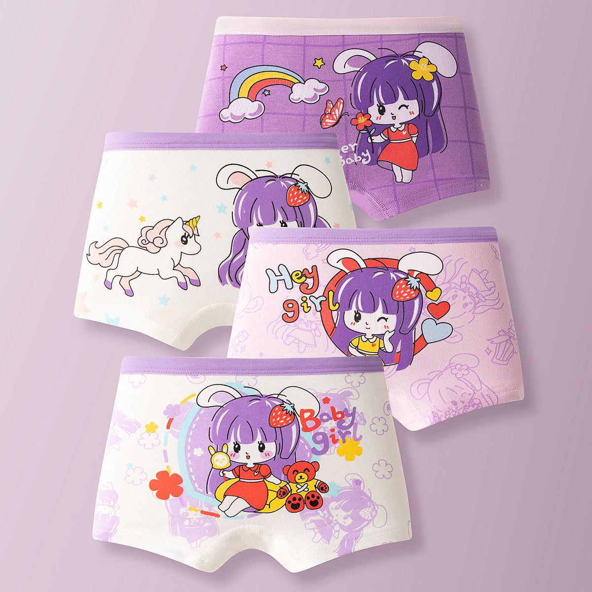 4pcs Children Little Girl Underwear A-class All Cotton Cute Cartoon Kids Trouser Shorts Printed Kids Antibacterial Soft Panties