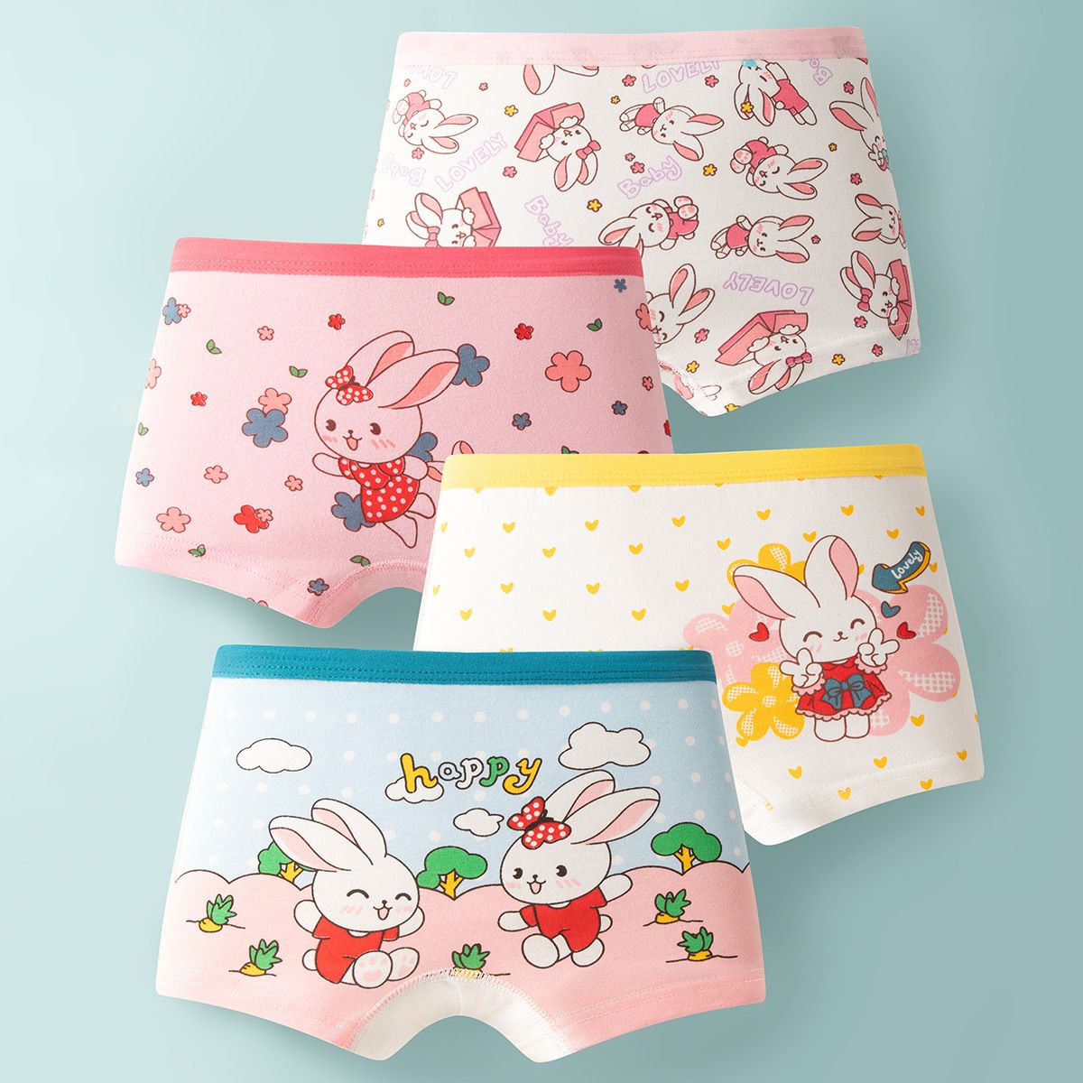 4pcs Children Little Girl Underwear A-class All Cotton Cute Cartoon Kids Trouser Shorts Printed Kids Antibacterial Soft Panties