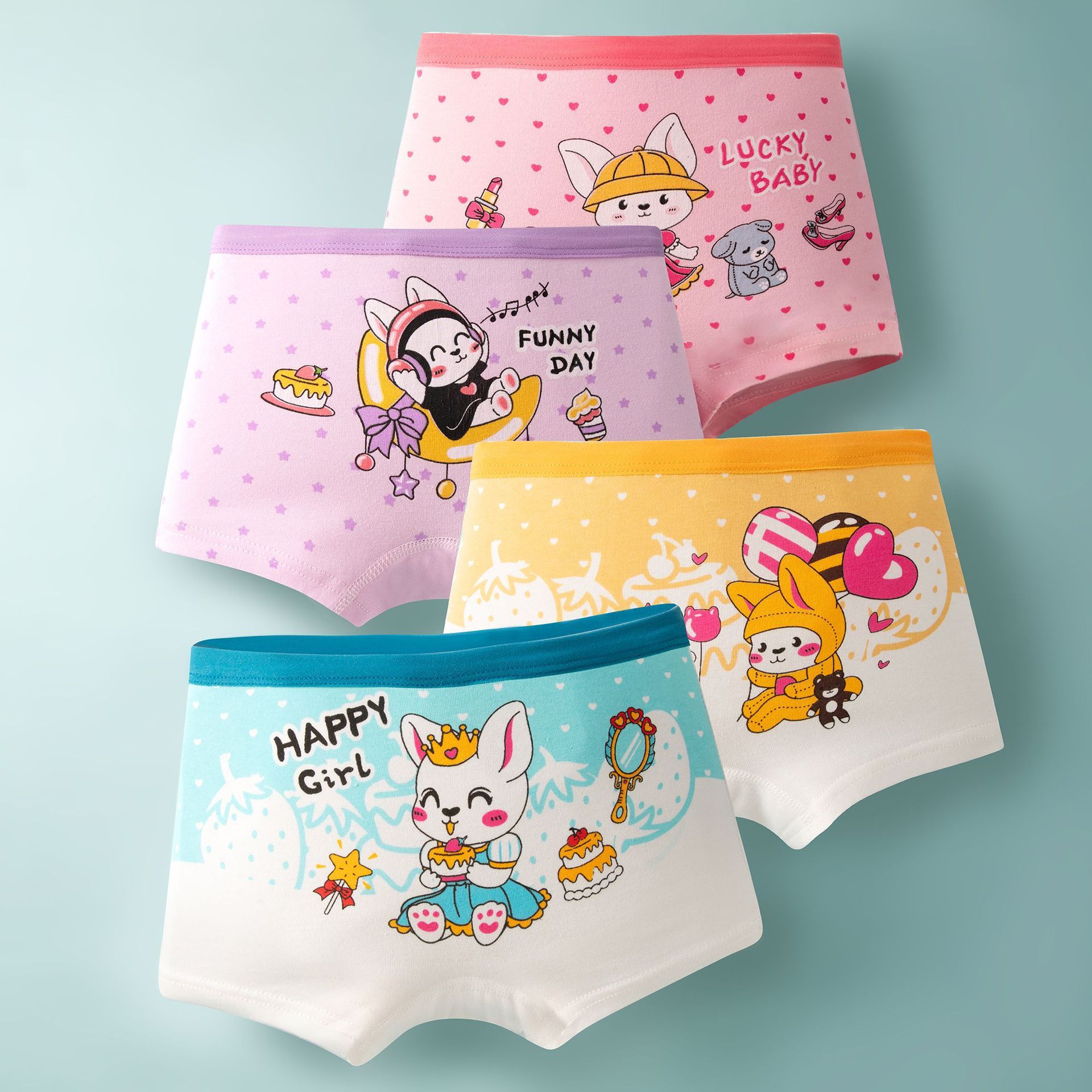 4pcs Children Little Girl Underwear A-class All Cotton Cute Cartoon Kids Trouser Shorts Printed Kids Antibacterial Soft Panties