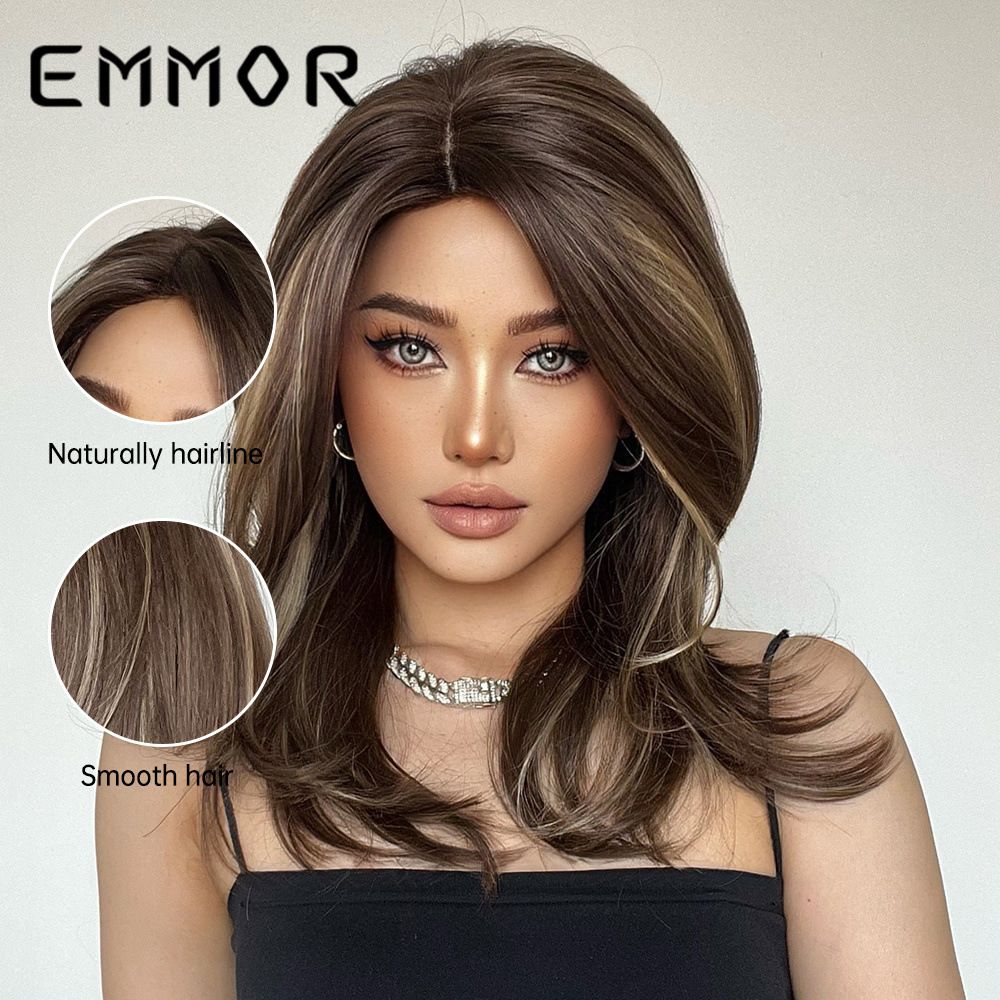 Gradient Slightly Partial Valgus French Bangs Micro-curly Nedium and Long Hair Chemical Fiber Wig