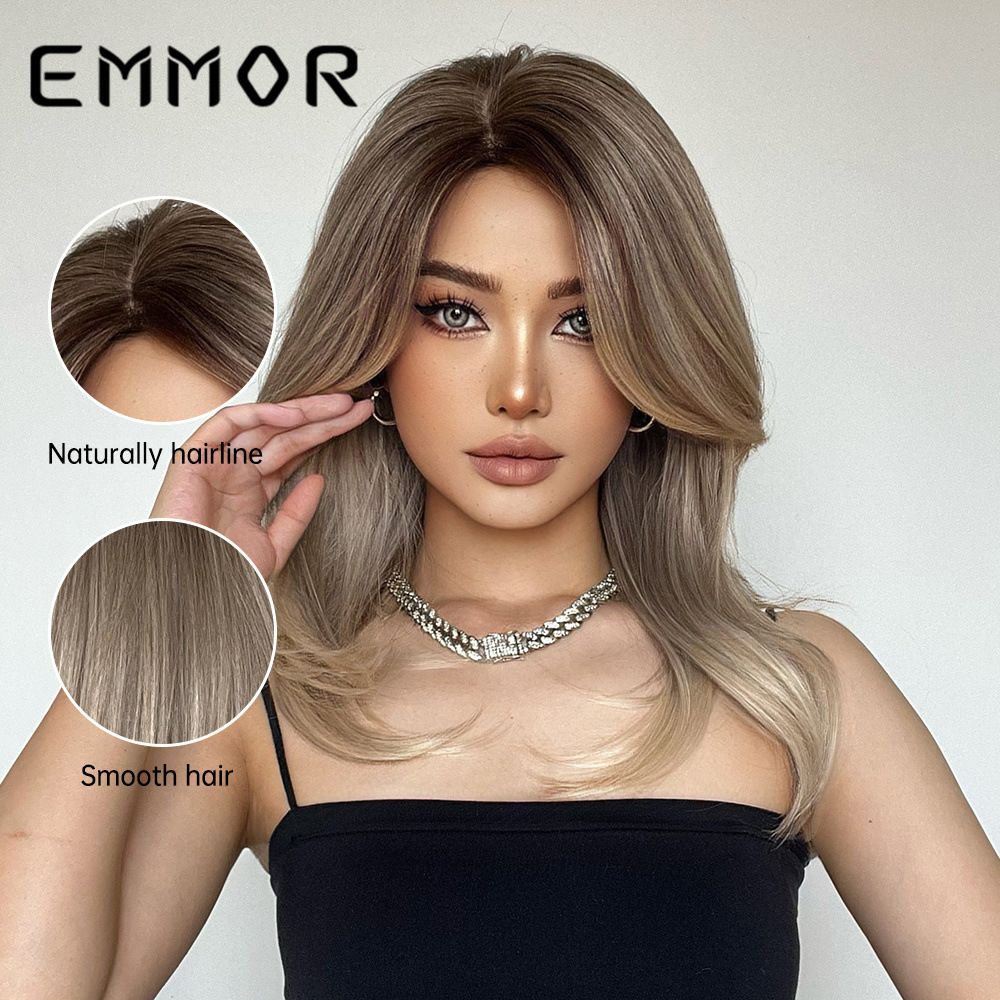 Gradient Slightly Partial Valgus French Bangs Micro-curly Nedium and Long Hair Chemical Fiber Wig