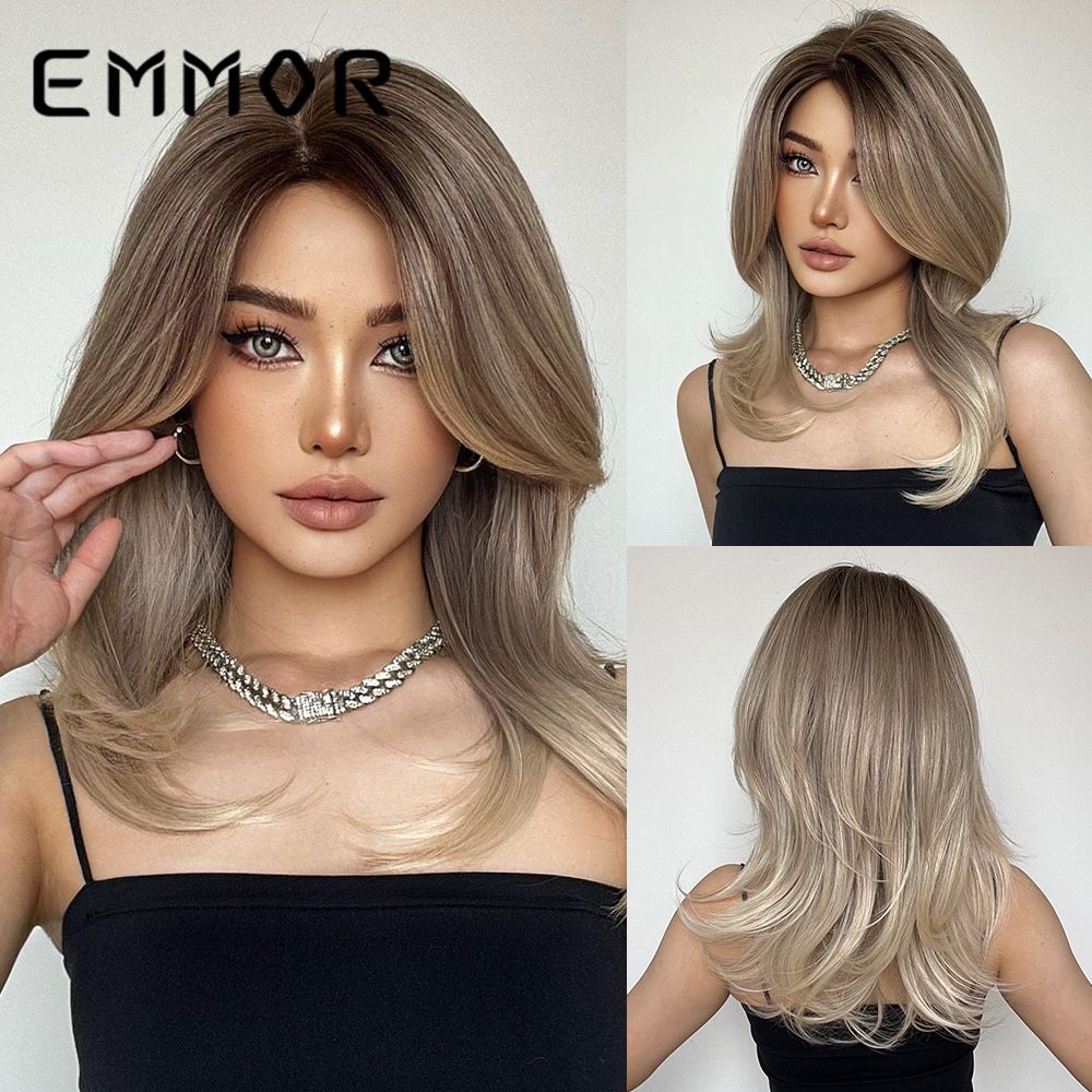 Gradient Slightly Partial Valgus French Bangs Micro-curly Nedium and Long Hair Chemical Fiber Wig