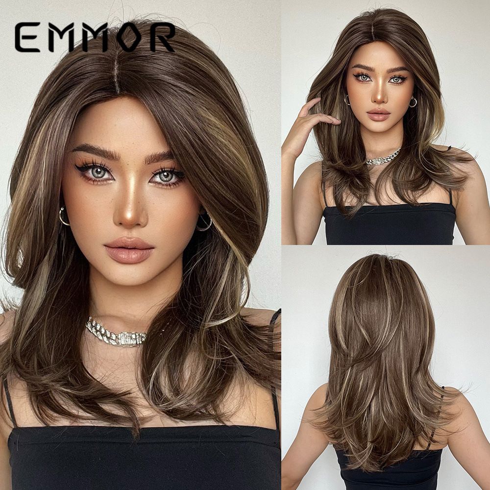 Gradient Slightly Partial Valgus French Bangs Micro-curly Nedium and Long Hair Chemical Fiber Wig