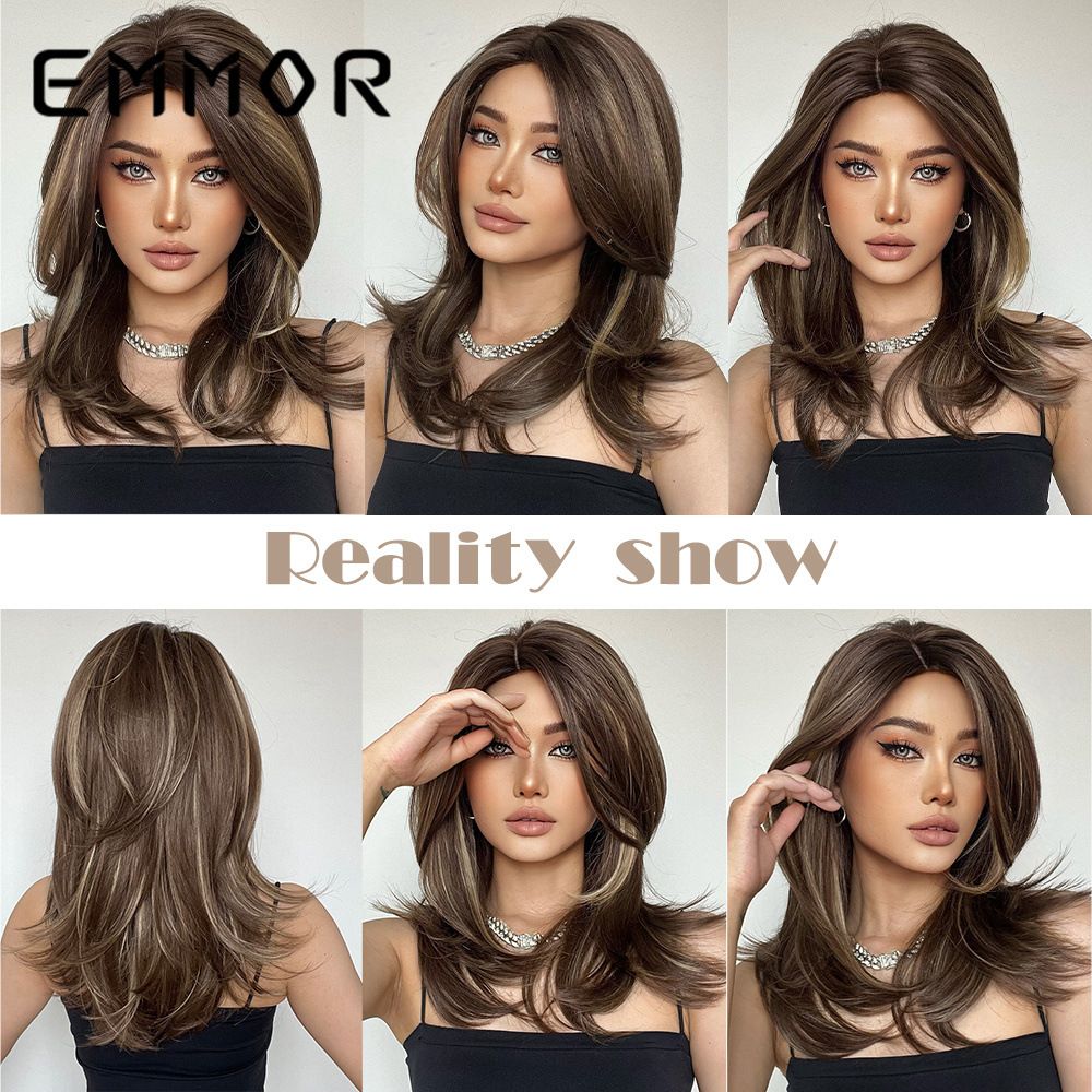 Gradient Slightly Partial Valgus French Bangs Micro-curly Nedium and Long Hair Chemical Fiber Wig