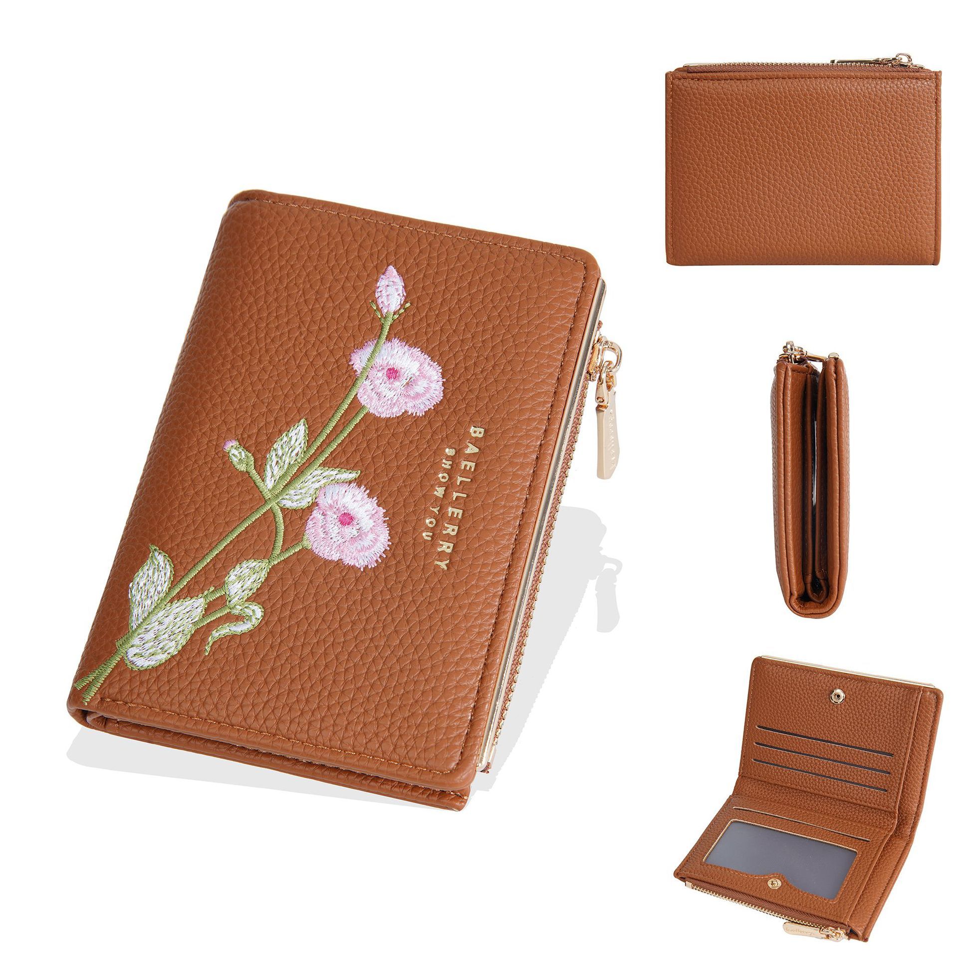 Women's Short Wallet, High-End Embroidery, Money Bag, Card Bag, Coin Purse, Fashionable PU Wallet, Women's wallet