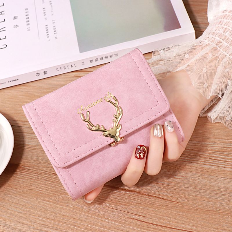 Short Wallet Cute Female Folding Wallet Deer Head Three Fold Small Wallet
