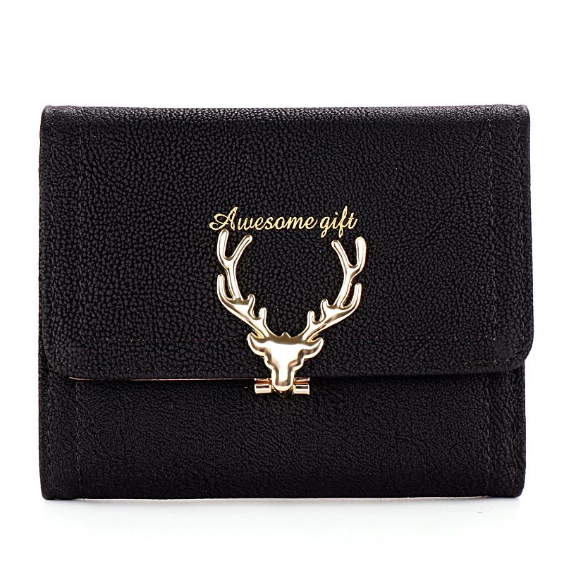 Short Wallet Cute Female Folding Wallet Deer Head Three Fold Small Wallet
