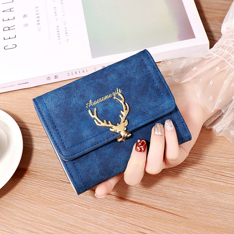 Short Wallet Cute Female Folding Wallet Deer Head Three Fold Small Wallet
