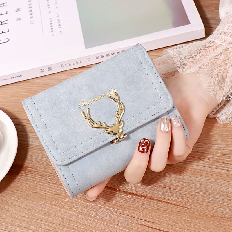 Short Wallet Cute Female Folding Wallet Deer Head Three Fold Small Wallet