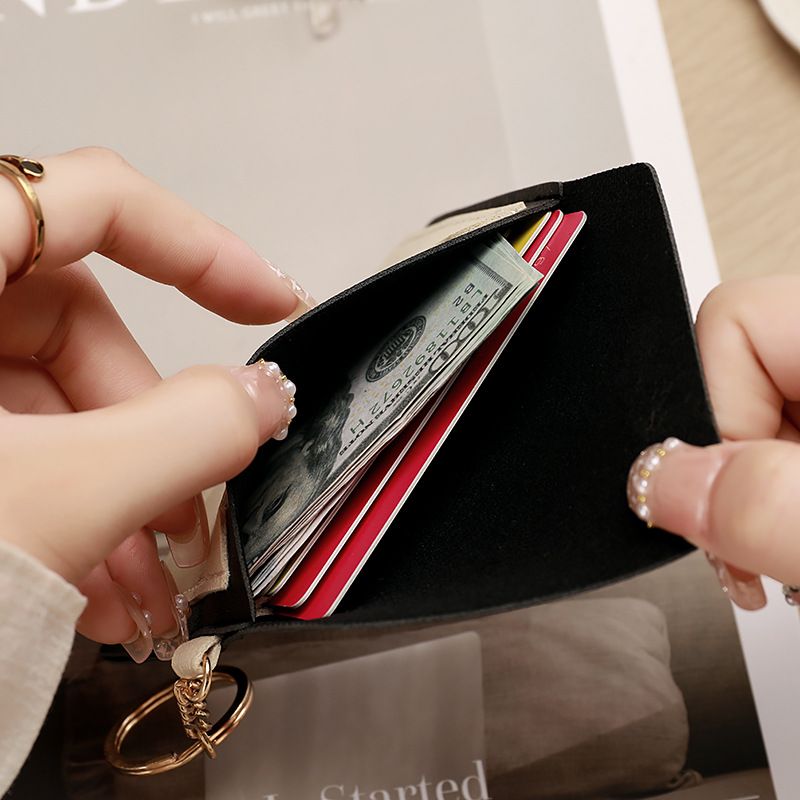 Candy Colored PU Leather Mini Credit Card Wallet, Simple And Portable, Thin, Snap On, Short, Multiple Card Clips