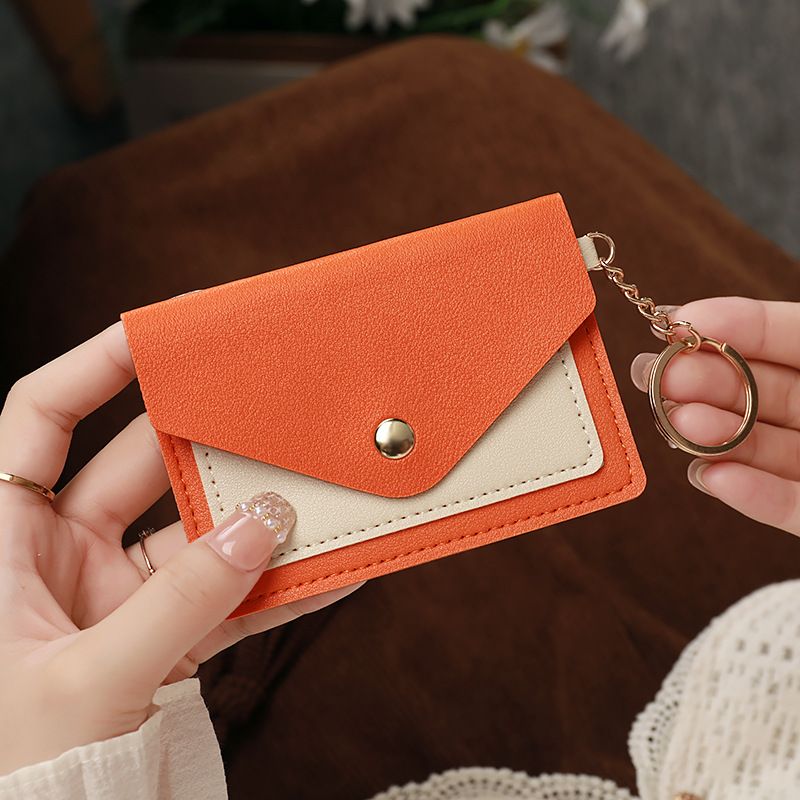 Candy Colored PU Leather Mini Credit Card Wallet, Simple And Portable, Thin, Snap On, Short, Multiple Card Clips