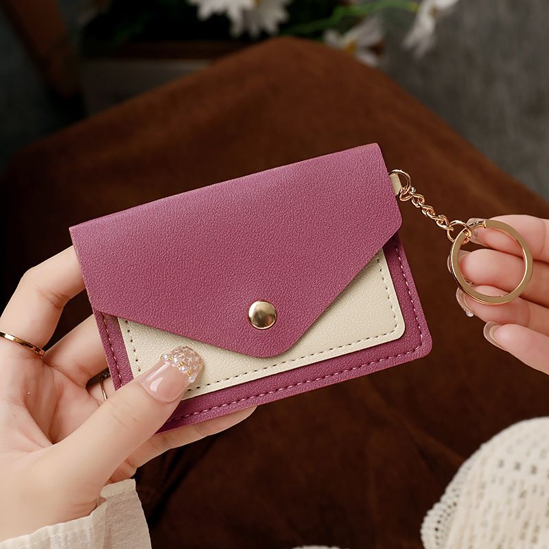 Candy Colored PU Leather Mini Credit Card Wallet, Simple And Portable, Thin, Snap On, Short, Multiple Card Clips