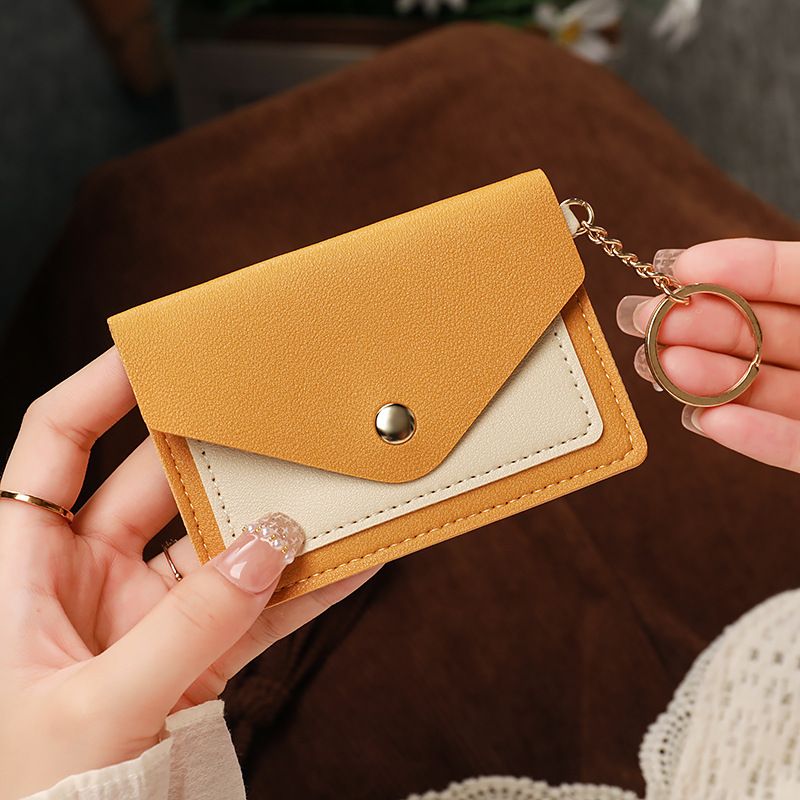 Candy Colored PU Leather Mini Credit Card Wallet, Simple And Portable, Thin, Snap On, Short, Multiple Card Clips