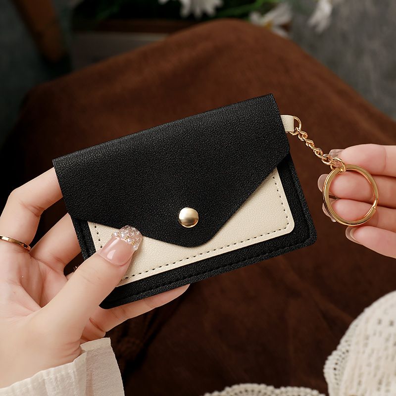 Candy Colored PU Leather Mini Credit Card Wallet, Simple And Portable, Thin, Snap On, Short, Multiple Card Clips