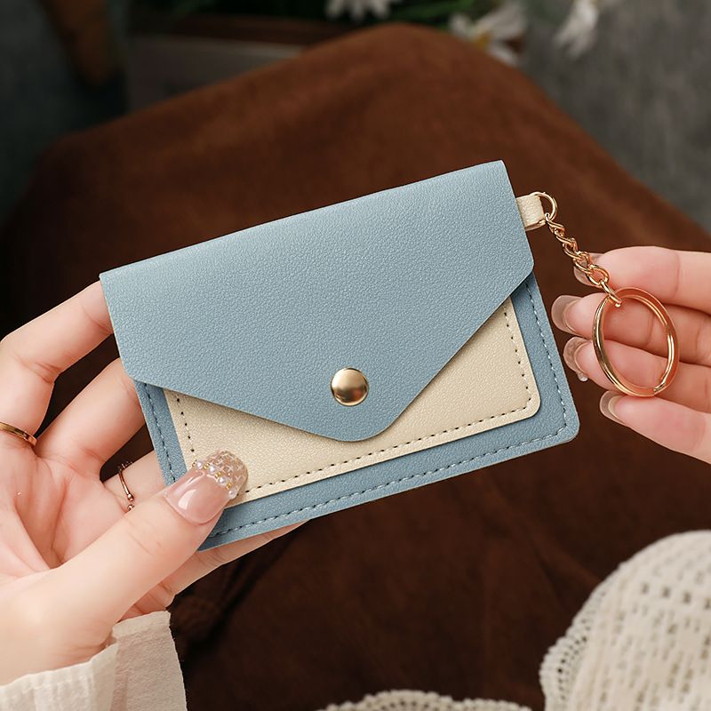 Candy Colored PU Leather Mini Credit Card Wallet, Simple And Portable, Thin, Snap On, Short, Multiple Card Clips