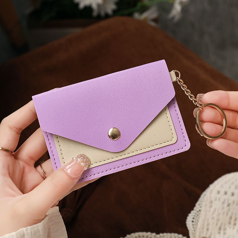 Candy Colored PU Leather Mini Credit Card Wallet, Simple And Portable, Thin, Snap On, Short, Multiple Card Clips