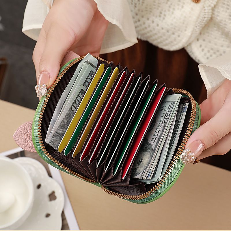 Litchi Pattern Short Organ Card Bag, ID Bag, Candy Color Cute Pig, Multi Card Slot Card Bag, Coin Purse Zipper Bag