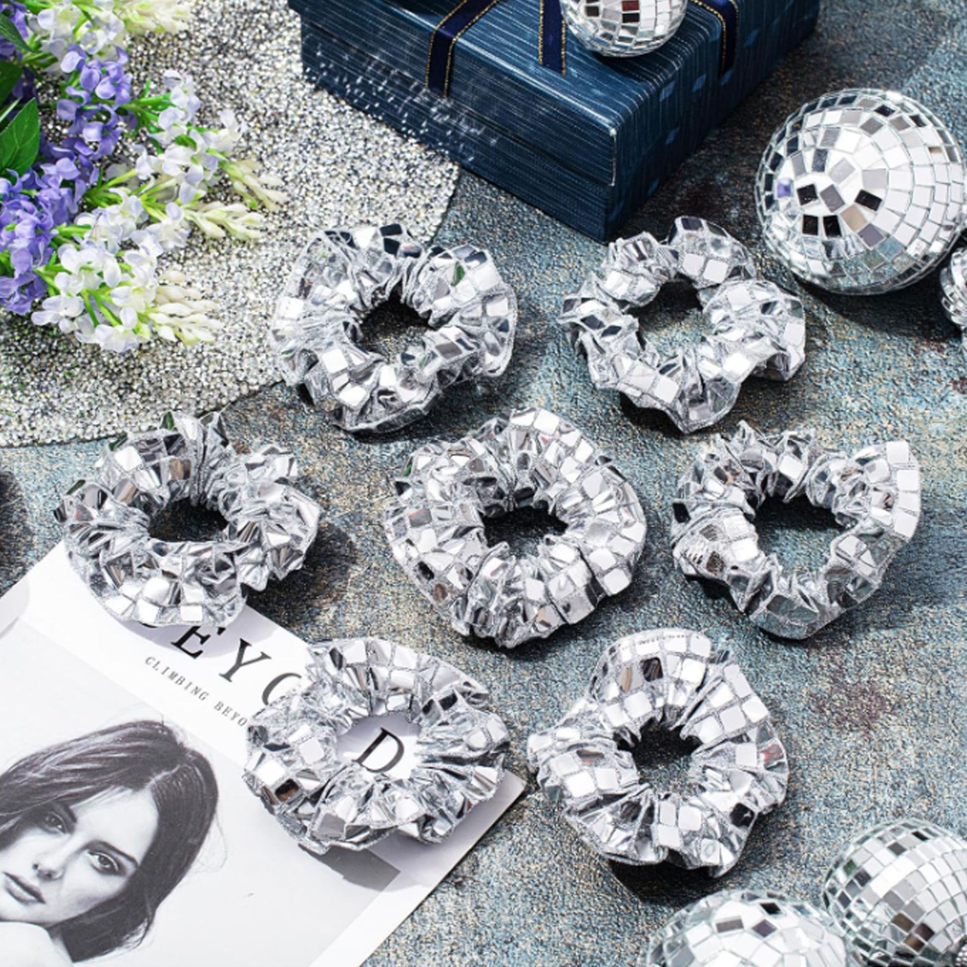 Silver Square Sequins Sausage Hair Bands Light Luxury Sausage Bands Hair Accessories Women High Stretch Hair Bands