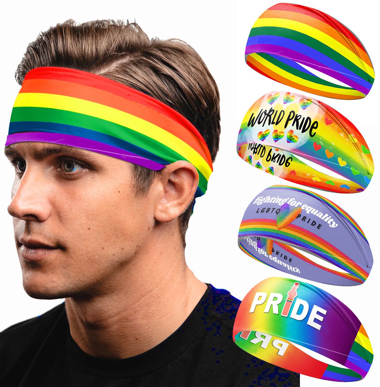 Rainbow Printed Hairbands Men's Headbands Hairbands Yoga Sweat Absorbent Breathable Running Fitness Sports Hairbands Hair Accessories