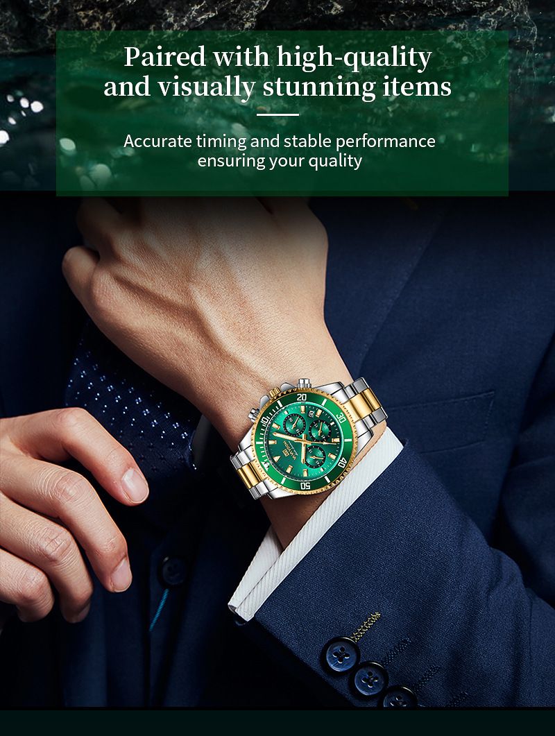 VAVAVOOM - Multifunction Chronograph 3-Eye Quartz Waterproof Luminous Green Aqua Ghost Men's Watch