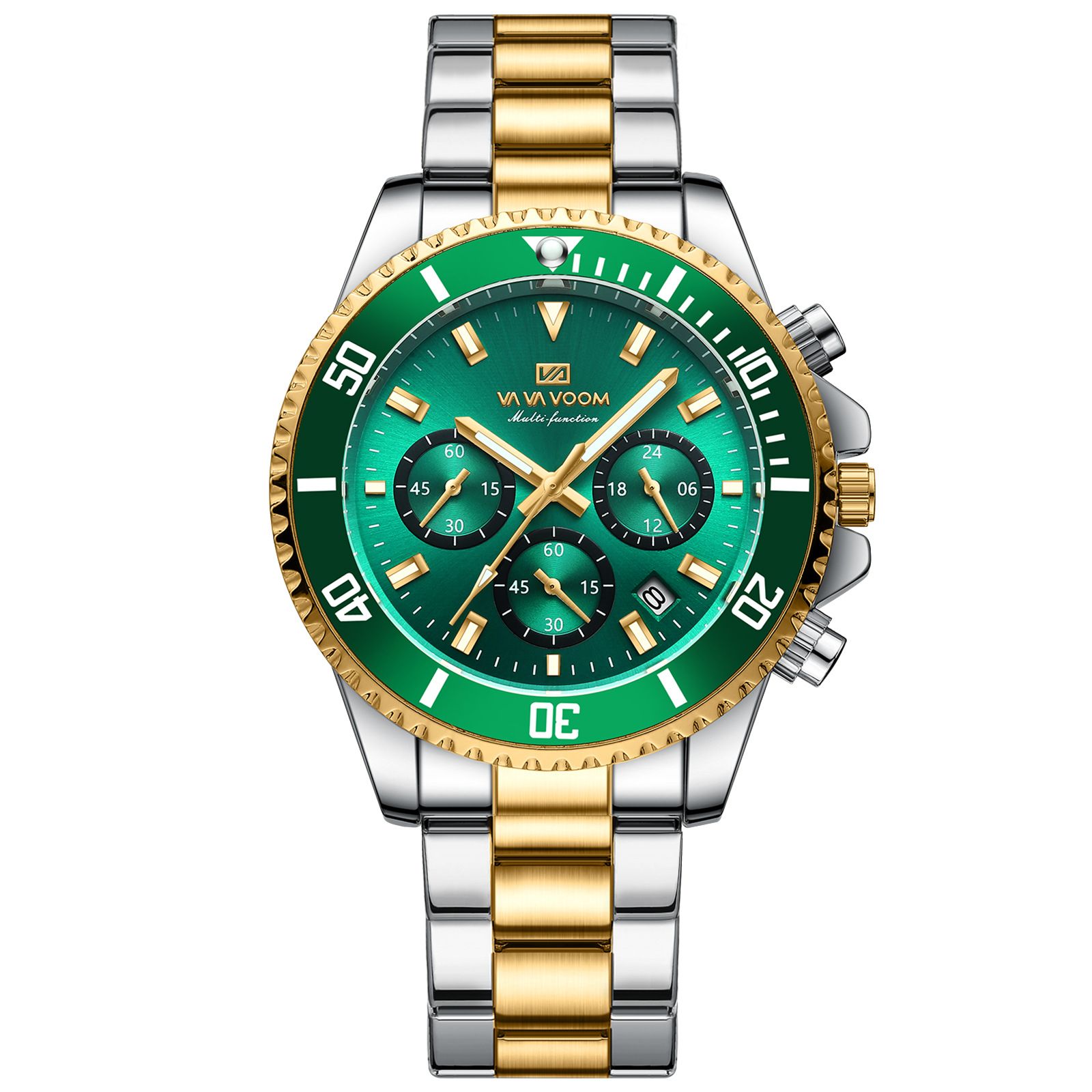VAVAVOOM - Multifunction Chronograph 3-Eye Quartz Waterproof Luminous Green Aqua Ghost Men's Watch