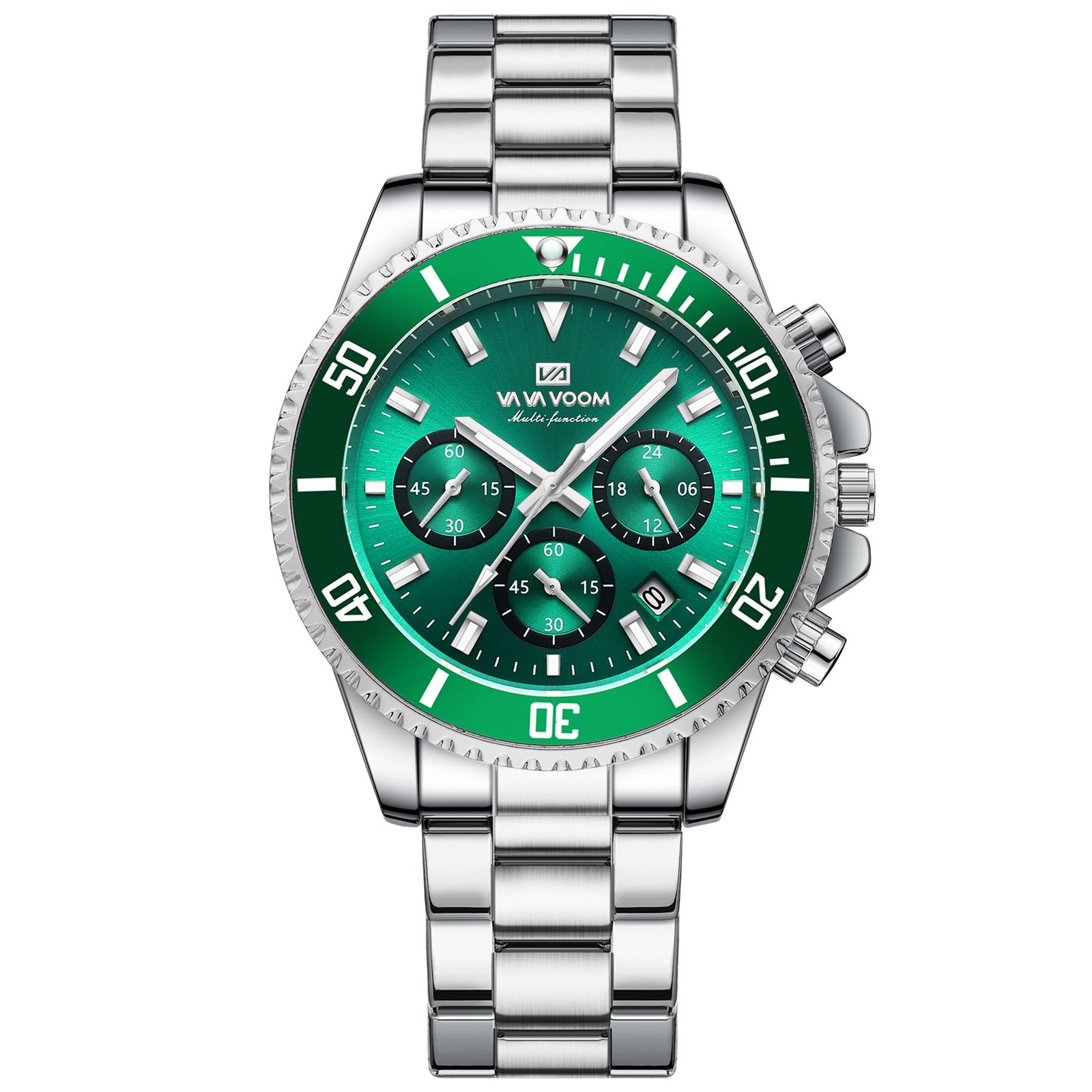 VAVAVOOM - Multifunction Chronograph 3-Eye Quartz Waterproof Luminous Green Aqua Ghost Men's Watch