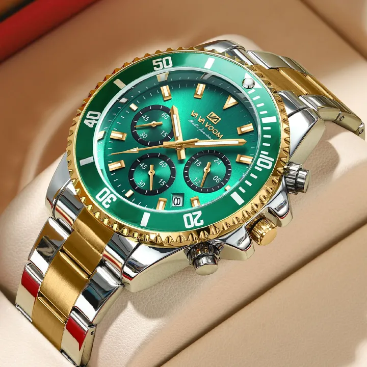 VAVAVOOM - Multifunction Chronograph 3-Eye Quartz Waterproof Luminous Green Aqua Ghost Men's Watch