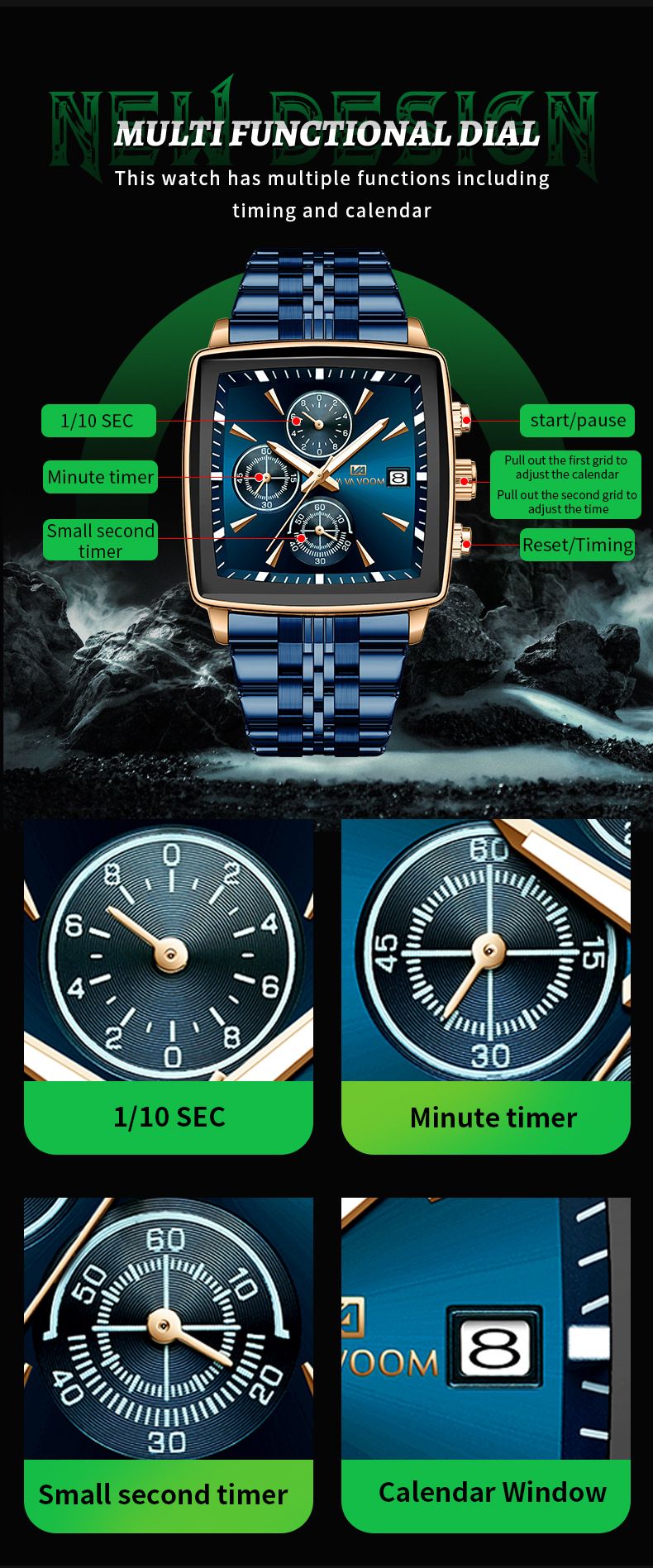 New Multi-function Chronograph Business Men's Watch Waterproof Luminous Steel Belt Men's Quartz Watch