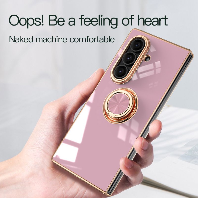 Luxury 6D Electroplated Soft TPU Shockproof Metal Ring Holder Silicone Phone Case Cover for Samsung Z Fold 4 5 6 7