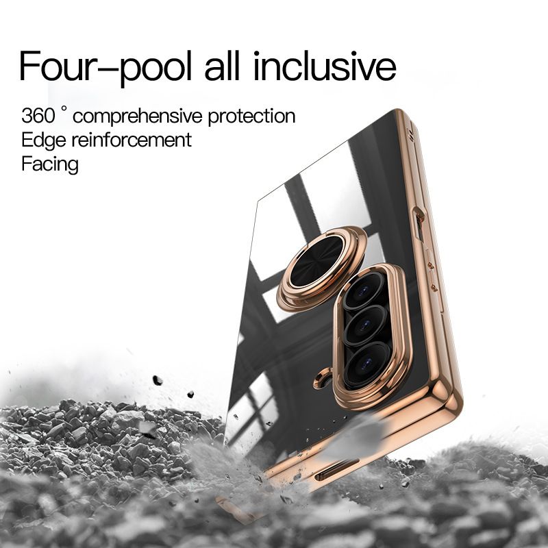 Luxury 6D Electroplated Soft TPU Shockproof Metal Ring Holder Silicone Phone Case Cover for Samsung Z Fold 4 5 6 7