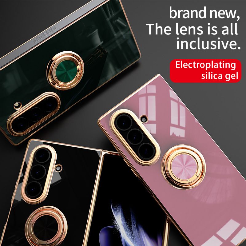 Luxury 6D Electroplated Soft TPU Shockproof Metal Ring Holder Silicone Phone Case Cover for Samsung Z Fold 4 5 6 7