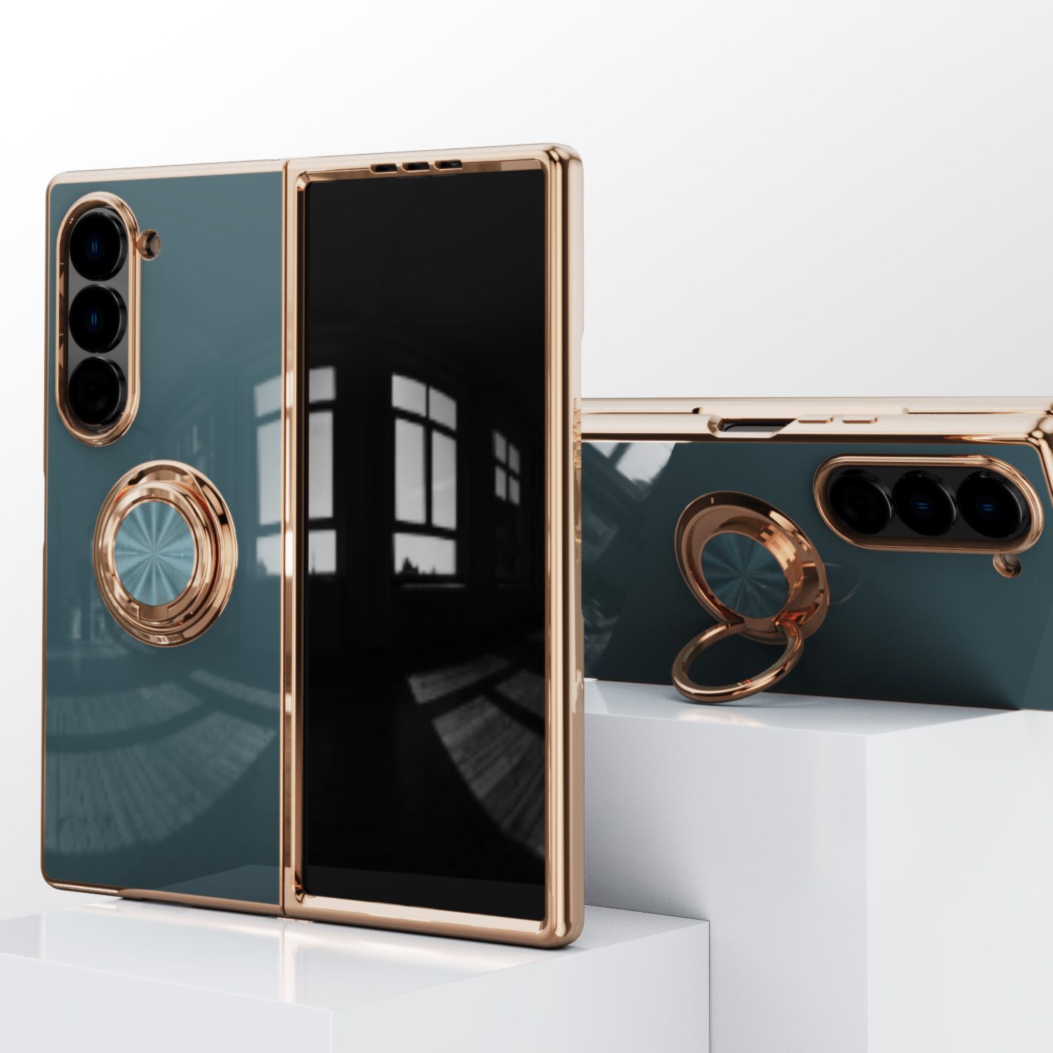 Luxury 6D Electroplated Soft TPU Shockproof Metal Ring Holder Silicone Phone Case Cover for Samsung Z Fold 4 5 6 7
