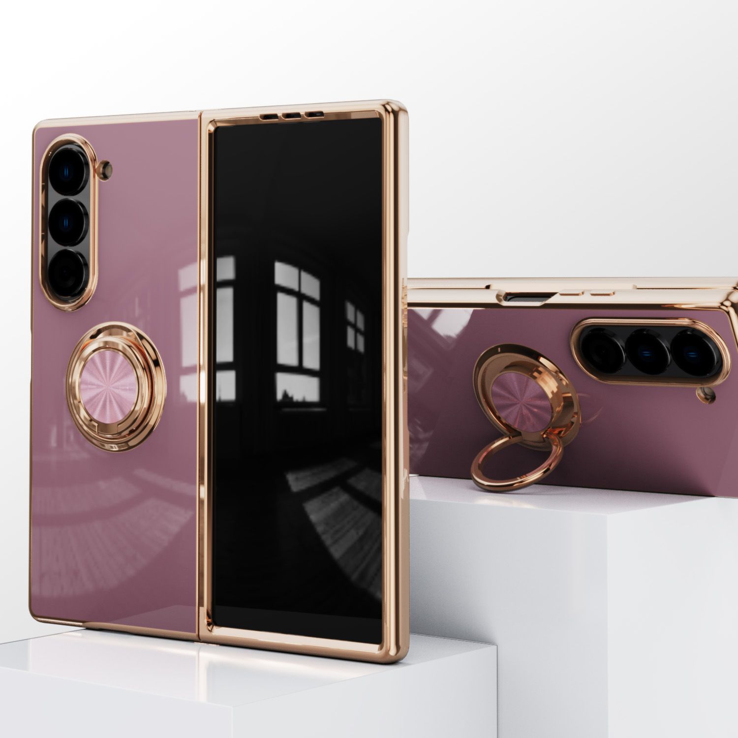 Luxury 6D Electroplated Soft TPU Shockproof Metal Ring Holder Silicone Phone Case Cover for Samsung Z Fold 4 5 6 7