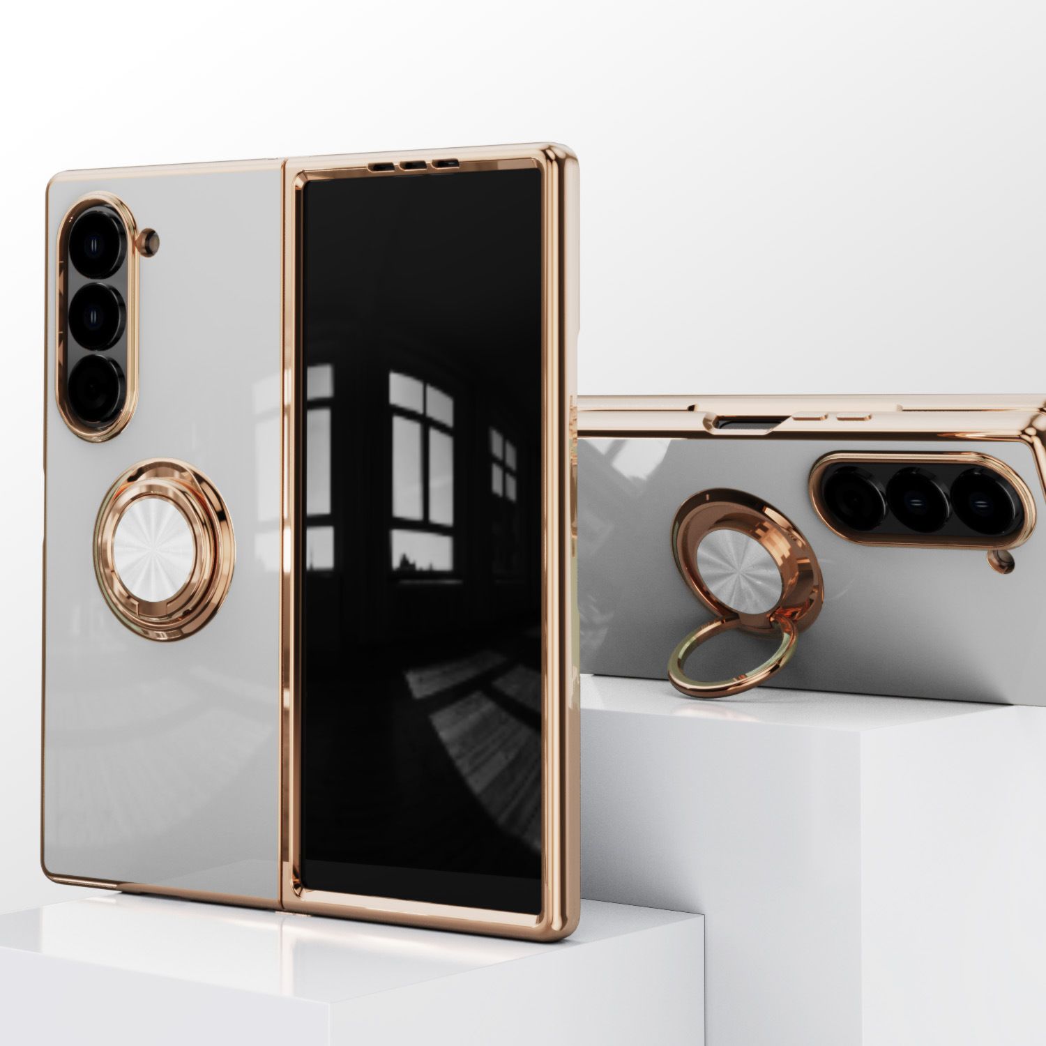 Luxury 6D Electroplated Soft TPU Shockproof Metal Ring Holder Silicone Phone Case Cover for Samsung Z Fold 4 5 6 7