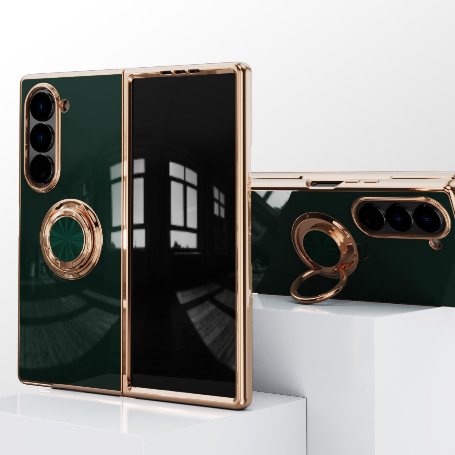 Luxury 6D Electroplated Soft TPU Shockproof Metal Ring Holder Silicone Phone Case Cover for Samsung Z Fold 4 5 6 7
