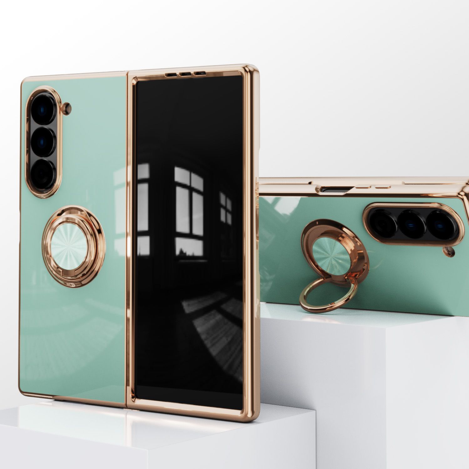 Luxury 6D Electroplated Soft TPU Shockproof Metal Ring Holder Silicone Phone Case Cover for Samsung Z Fold 4 5 6 7