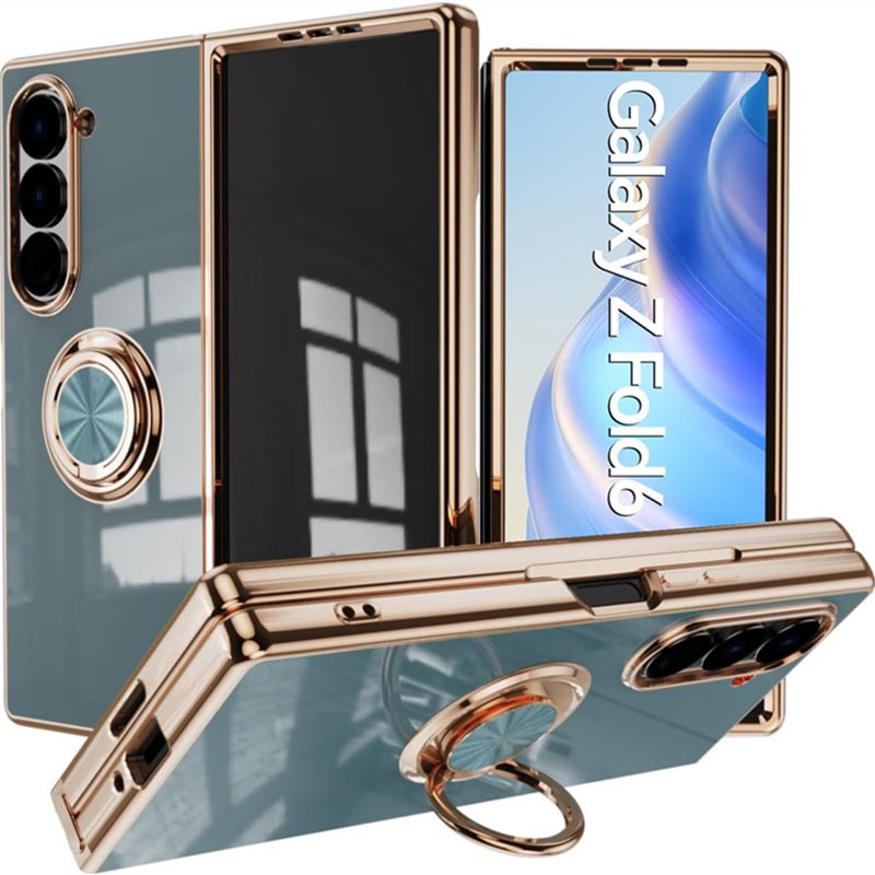 Luxury 6D Electroplated Soft TPU Shockproof Metal Ring Holder Silicone Phone Case Cover for Samsung Z Fold 4 5 6 7