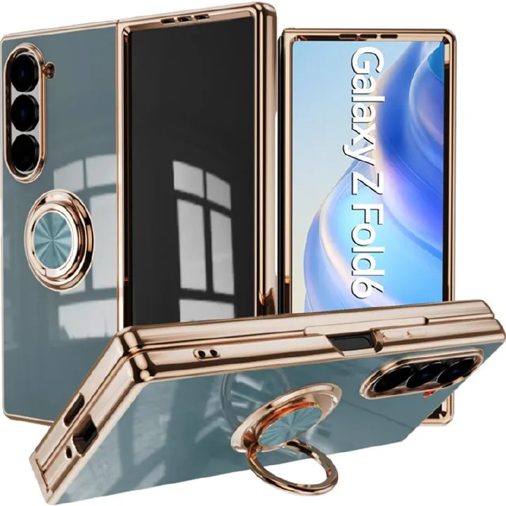 Luxury 6D Electroplated Soft TPU Shockproof Metal Ring Holder Silicone Phone Case Cover for Samsung Z Fold 4 5 6 7