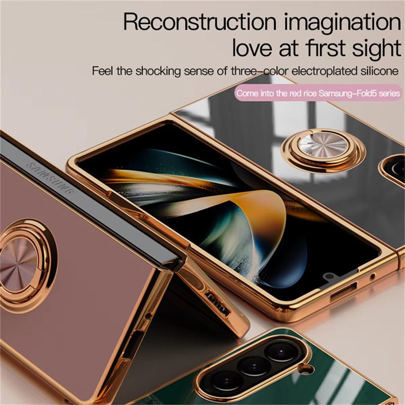 Luxury 6D Electroplated Soft TPU Shockproof Metal Ring Holder Silicone Phone Case Cover for Samsung Z Fold 4 5 6 7